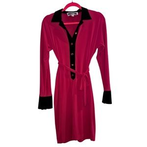 Vicky Tiel | Vintage Hot Pink and Black Color Block Dress | Size Extra Small